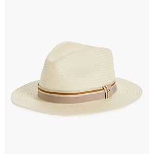 Rag and Bone Packable Straw Fedora Hat Striped Band Cream Size M NWT Flaw Resort